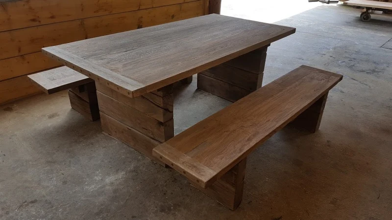 Casa Padrino Gartenmöbel Set Rustikal - Tisch + 2 Garten Bänke (Länge 200 cm) - Eiche Massivholz - Echtholz Möbel Massiv