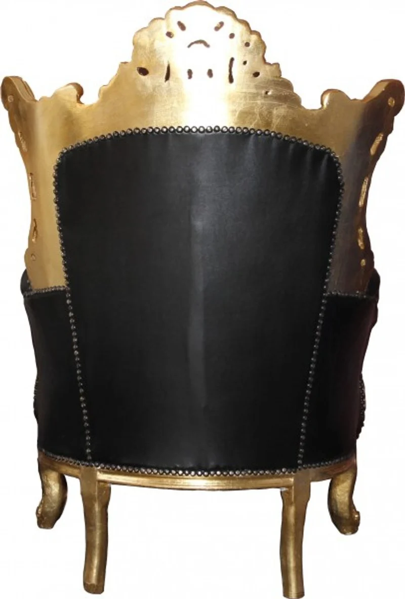 Casa Padrino Barock Sessel Al Capone im Antik Stil in Schwarz Lederoptik und Gold - 128 x 90 x 80 cm