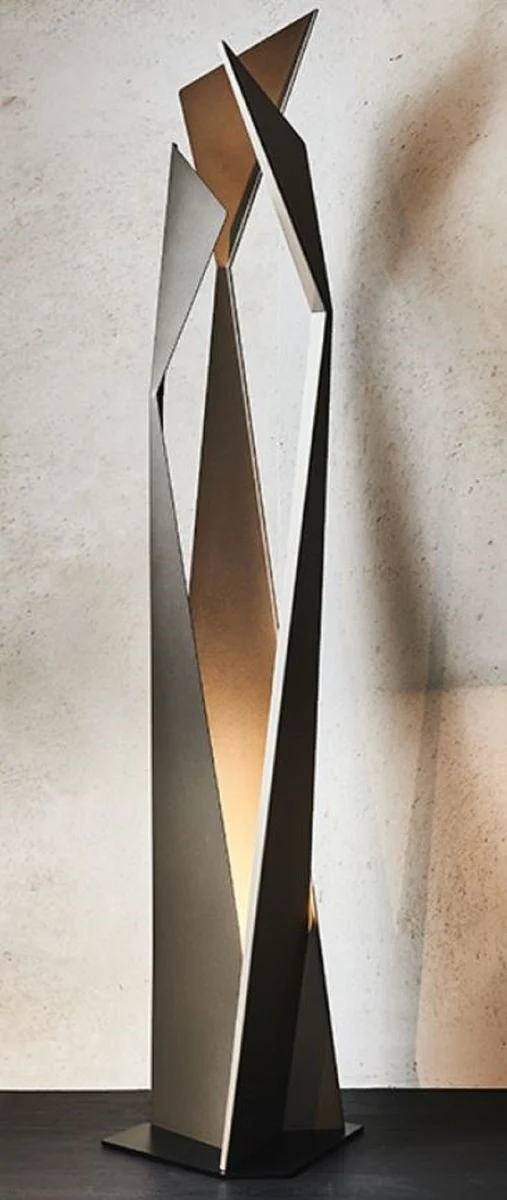 Casa Padrino Designer LED Stehleuchte Bronzefarben / Schwarz 47 x 40 x H. 204 cm - Moderne Edelstahl Stehlampe - Wohnzimmer Lampe - Luxus Qualität