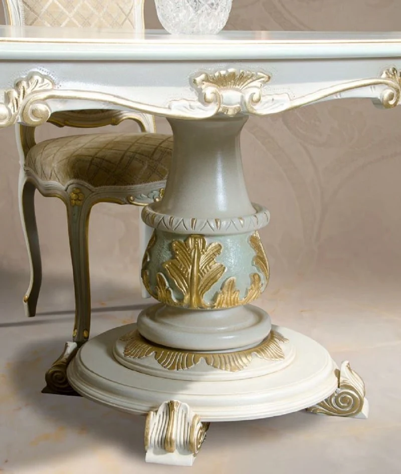 Casa Padrino Luxus Barock Esstisch Weiß / Cremefarben / Mehrfarbig / Gold - Ovaler Massivholz Esszimmertisch im Barockstil - Barock Esszimmer Möbel - Luxus Qualität - Made in Italy