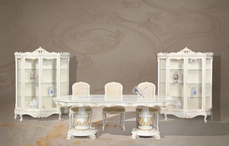 Casa Padrino Luxus Barock Esstisch Weiß / Cremefarben / Mehrfarbig / Gold - Ovaler Massivholz Esszimmertisch im Barockstil - Barock Esszimmer Möbel - Luxus Qualität - Made in Italy