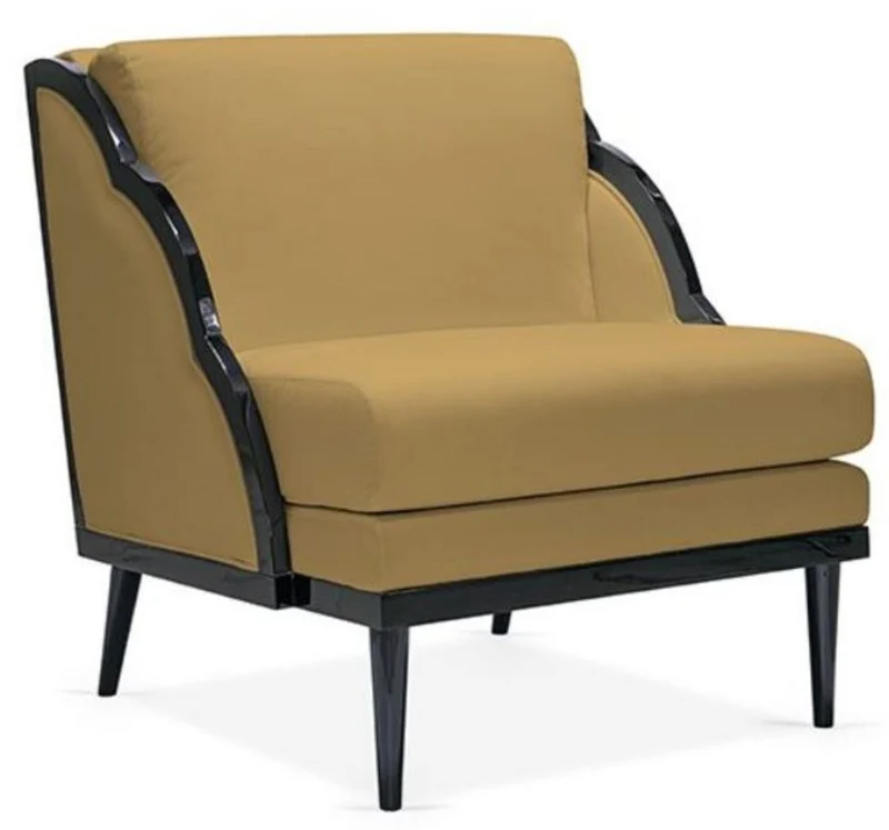 Casa Padrino Luxus Art Deco Samt Sessel Ocker / Schwarz 79 x 99 x H. 92 cm - Hotel Lounge Sessel - Hotel Möbel - Luxus Möbel - Luxus Qualität