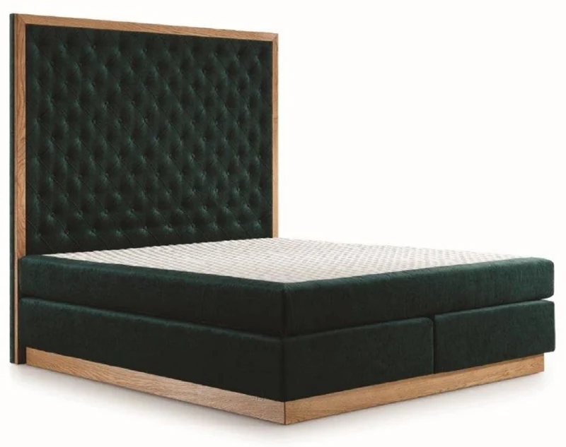 Casa Padrino Luxus Doppelbett Dunkelgrün / Naturfarben - Verschiedene Größen - Modernes Massivholz Bett mit Kopfteil - Moderne Schlafzimmer Möbel - Luxus Kollektion
