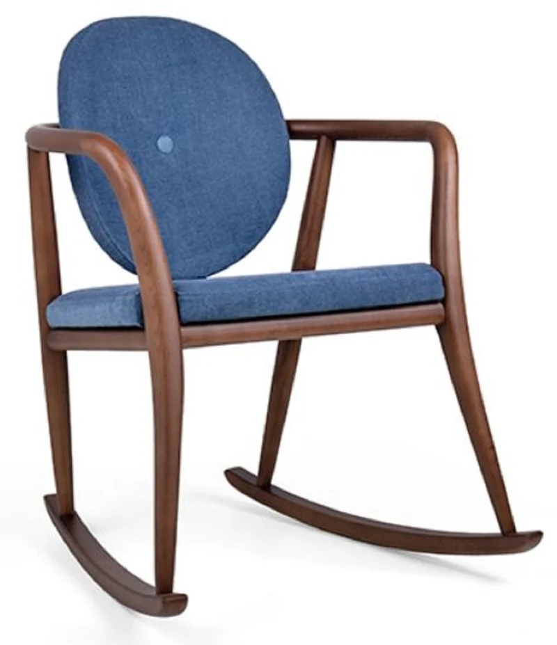 Casa Padrino Luxus Schaukelstuhl Blau / Braun 66,5 x 71 x H. 87,5 cm - Gepolsterter Massivholz Stuhl mit Armlehnen - Luxus Wohnzimmer Möbel