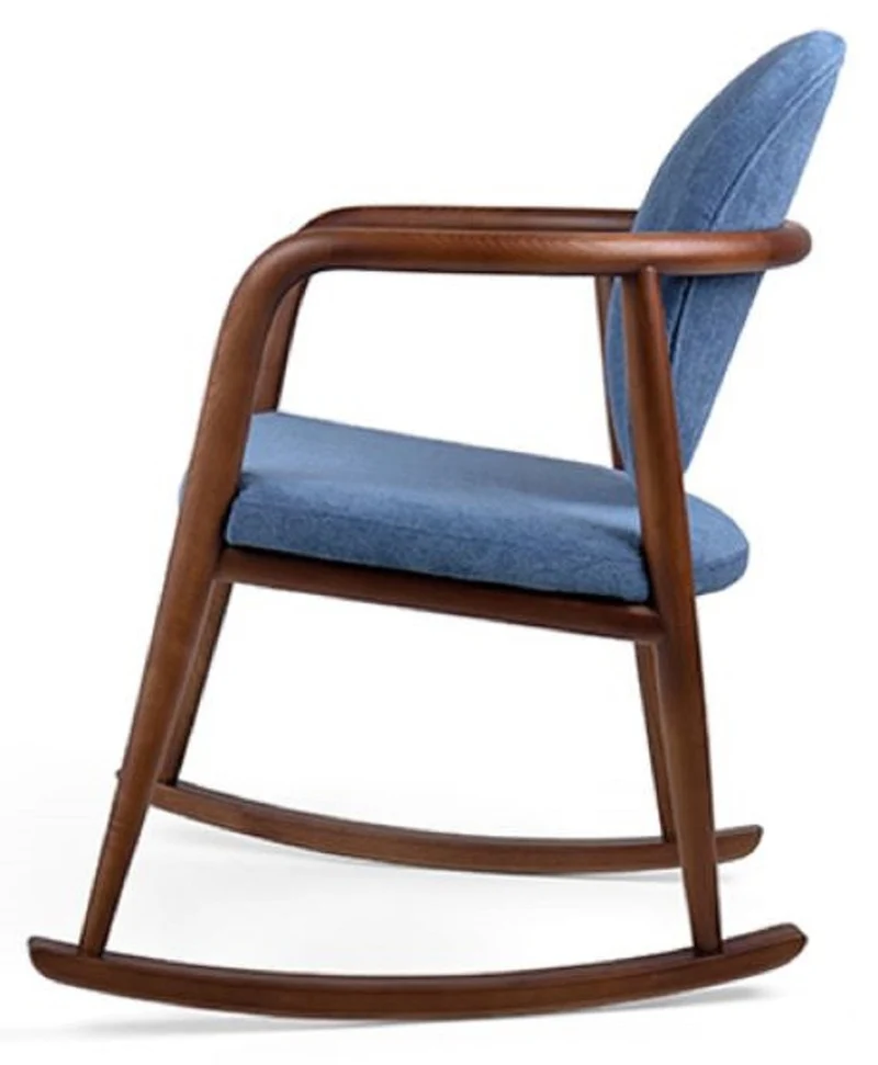 Casa Padrino Luxus Schaukelstuhl Blau / Braun 66,5 x 71 x H. 87,5 cm - Gepolsterter Massivholz Stuhl mit Armlehnen - Luxus Wohnzimmer Möbel