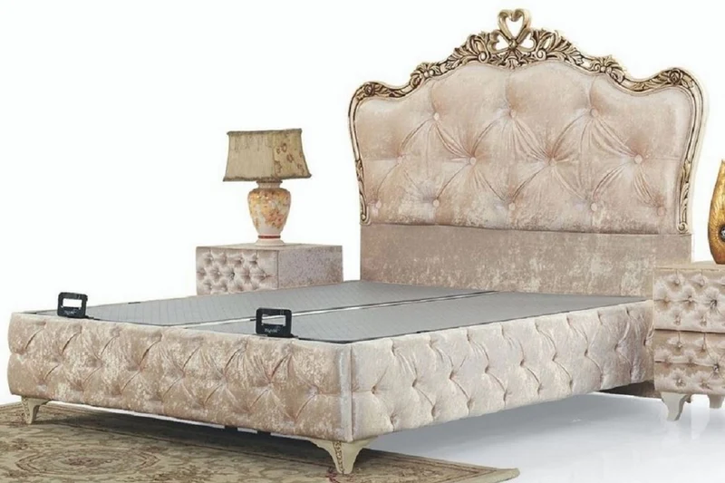 Casa Padrino Luxus Barock Doppelbett Beige / Cremefarben / Braun - Verschiedene Größen - Handgefertigtes Massivholz Bett im Barockstil - Barock Schlafzimmer & Hotel Möbel - Edel & Prunkvoll