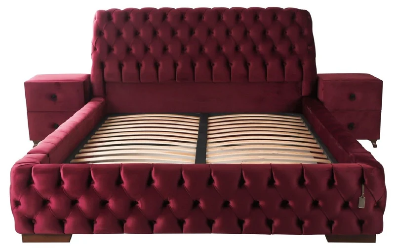 Casa Padrino Luxus Chesterfield Doppelbett Rosa / Braun - Verschiedene Größen - Modernes Bett mit Matratze - Chesterfield Schlafzimmer Möbel