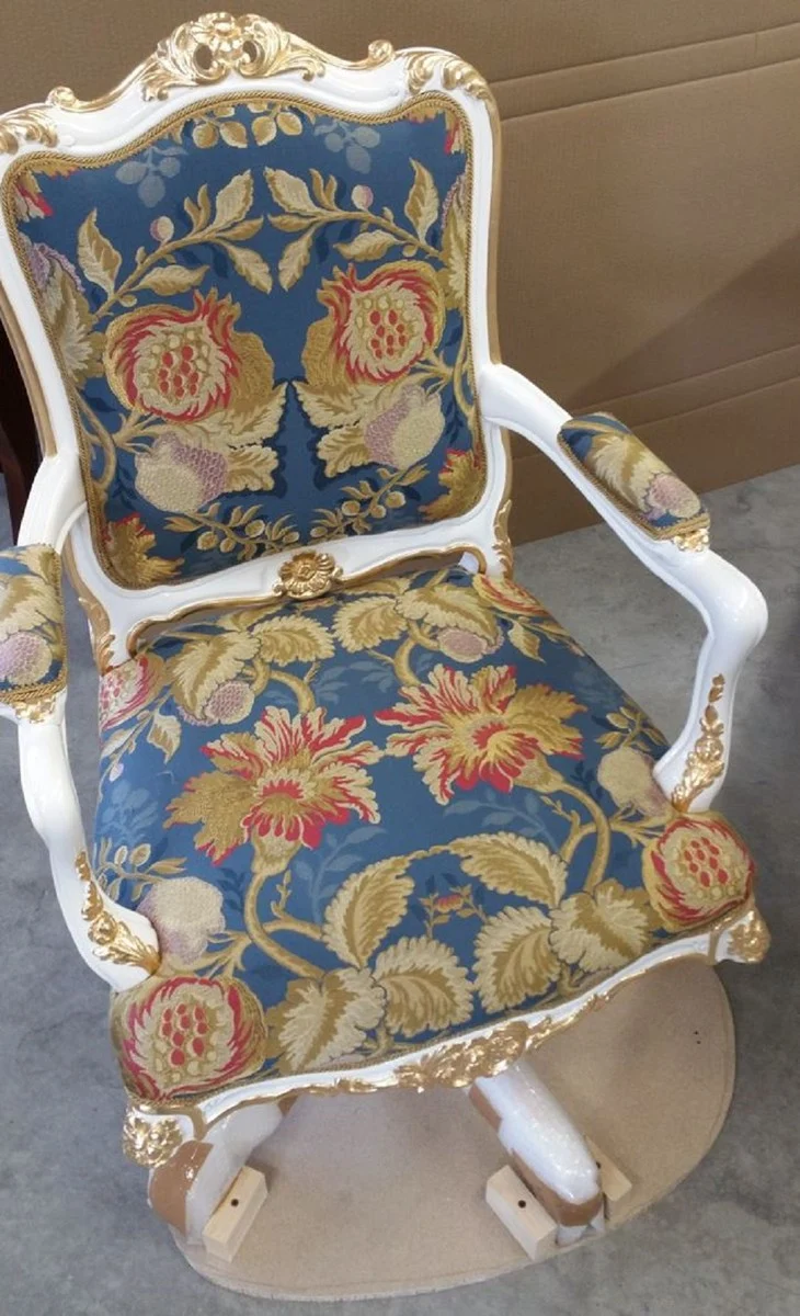 Casa Padrino Luxus Barock Bürostuhl Mehrfarbig / Weiß / Gold - Prunkvoller handgefertigter Massivholz Schreibtischstuhl - Barock Büromöbel - Luxus Qualität - Made in Italy