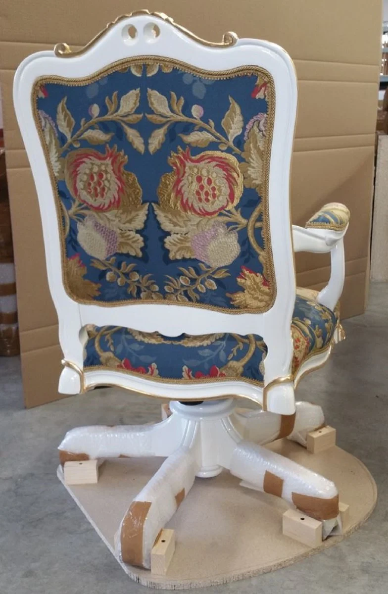 Casa Padrino Luxus Barock Bürostuhl Mehrfarbig / Weiß / Gold - Prunkvoller handgefertigter Massivholz Schreibtischstuhl - Barock Büromöbel - Luxus Qualität - Made in Italy