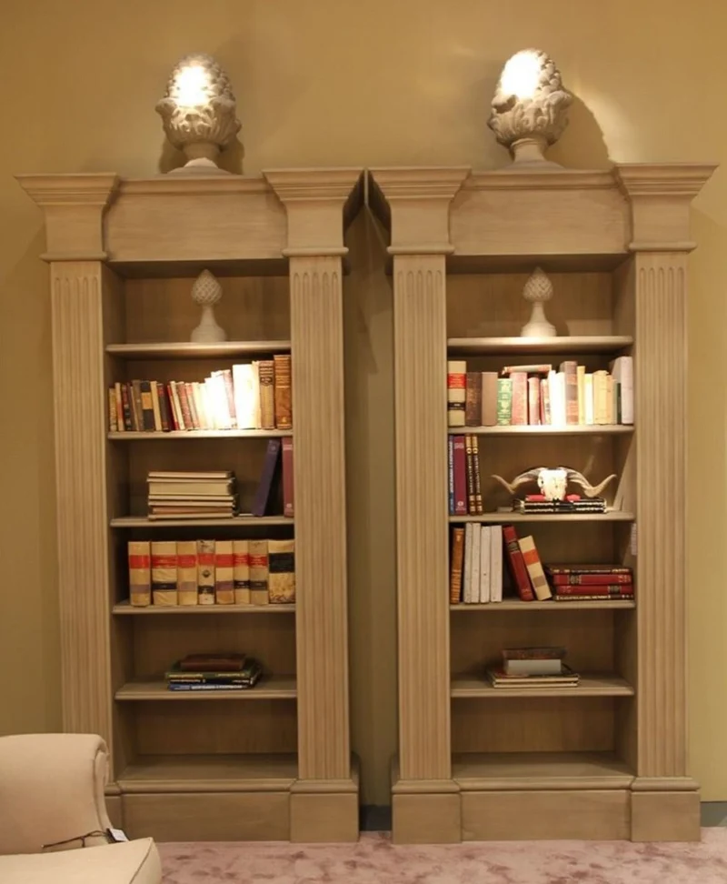 Casa Padrino Luxus Landhausstil Bücherschrank Beige - Handgefertigter Massivholz Schrank - Regalschrank - Edle Landhausstil Massivholz Möbel