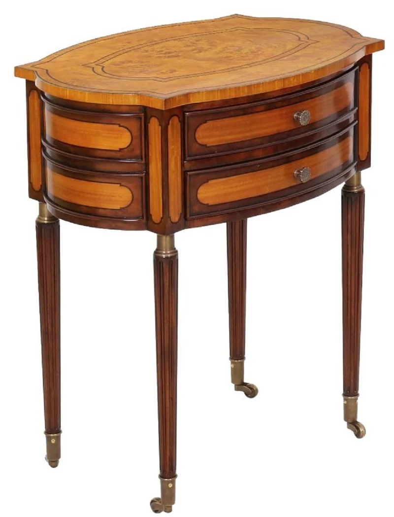 Casa Padrino Luxus Jugendstil Nachtkommode Hellbraun / Dunkelbraun - Eleganter Massivholz Nachttisch mit 2 Schubladen und Rollen - Barock & Jugendstil Schlafzimmer Möbel