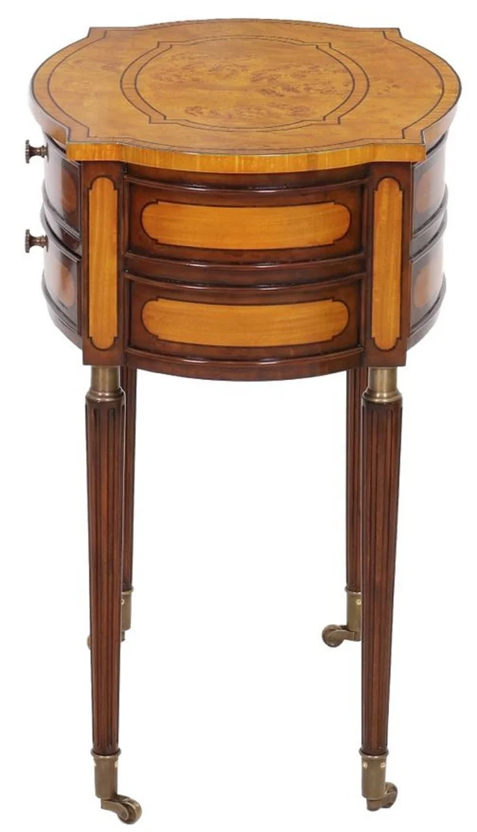 Casa Padrino Luxus Jugendstil Nachtkommode Hellbraun / Dunkelbraun - Eleganter Massivholz Nachttisch mit 2 Schubladen und Rollen - Barock & Jugendstil Schlafzimmer Möbel