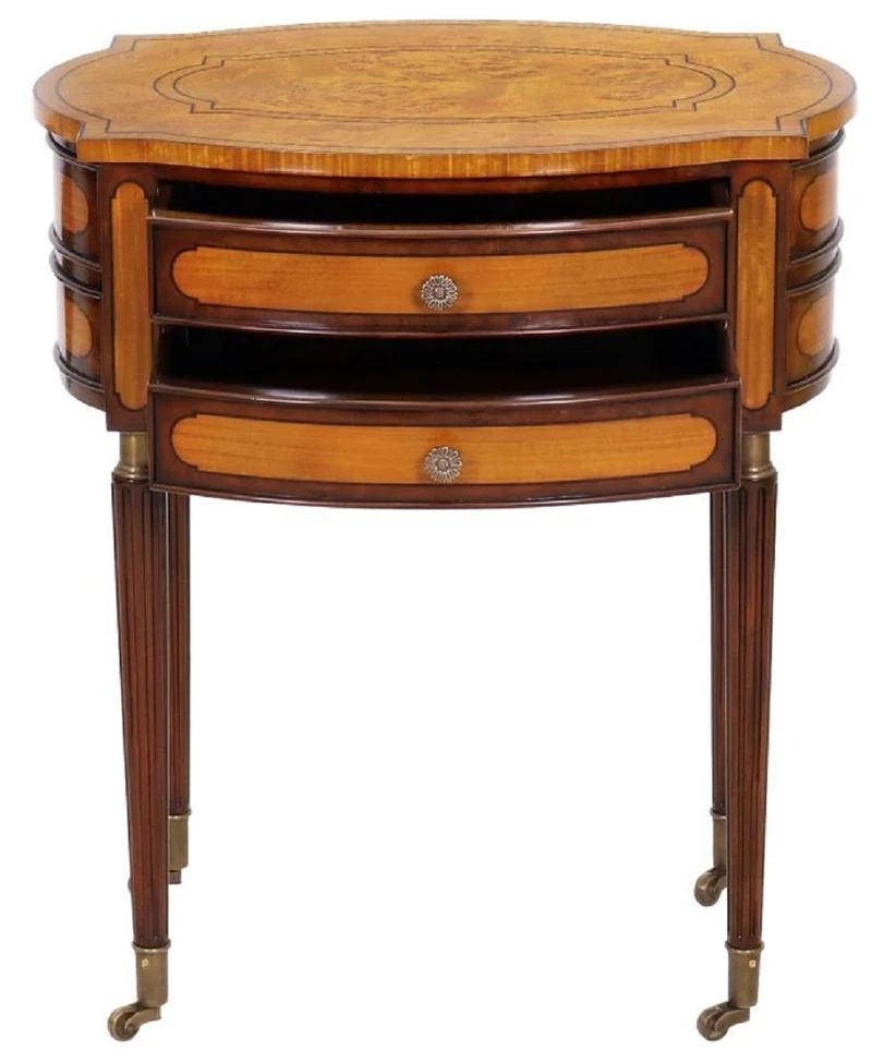 Casa Padrino Luxus Jugendstil Nachtkommode Hellbraun / Dunkelbraun - Eleganter Massivholz Nachttisch mit 2 Schubladen und Rollen - Barock & Jugendstil Schlafzimmer Möbel
