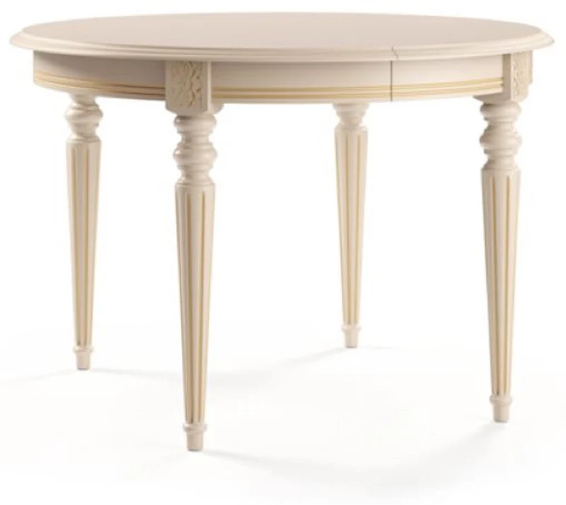 Casa Padrino Luxus Barock Esstisch Cremefarben / Gold 100-200 x 100 x H. 77,5 cm - Runder Ausziehbarer Massivholz Esszimmertisch - Barock Esszimmer Möbel