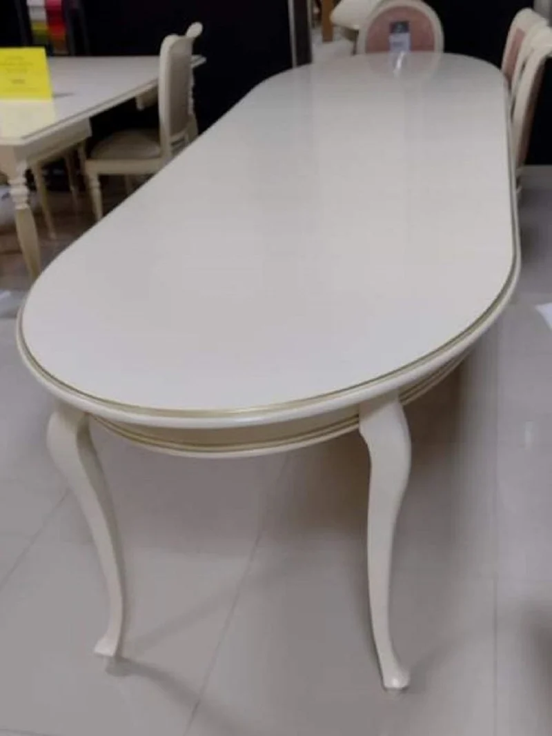 Casa Padrino Luxus Jugendstil Esstisch Cremefarben / Gold 160-360 x 110 x H. 78 cm - Ovaler Ausziehbarer Massivholz Esszimmertisch - Barock & Jugendstil Esszimmer Möbel