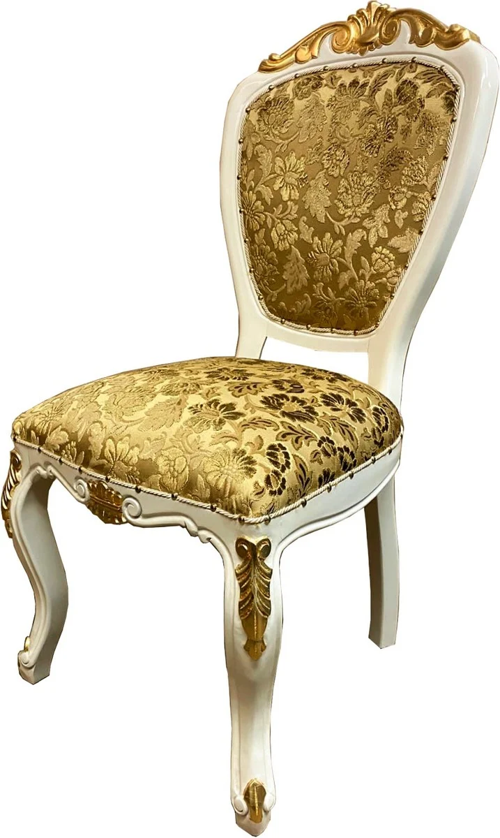 Pompöös by Casa Padrino Luxus Barock Esszimmerstühle Gold Bouquet Muster / Creme-Weiß / Gold - Pompööse Barock Stühle designed by Harald Glööckler - 6 Esszimmerstühle - Barock Esszimmer Möbel