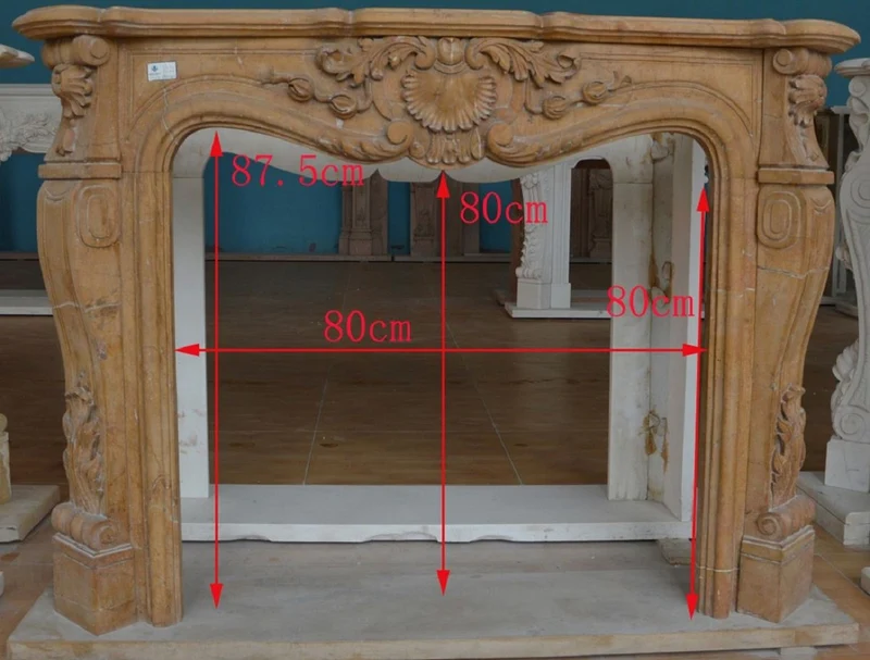 Casa Padrino Luxus Barock Kaminumrandung Gelb 150 x 30 x H. 111 cm - Prunkvolle Kamin Umrandung aus hochwertigem Marmor - Barock Kamin Deko Accessoires - Edel & Prunkvoll