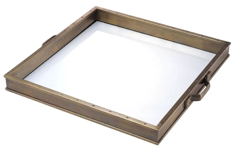 Casa Padrino Luxus Serviertablett Vintage Messingfarben 55 x 50 x H. 5 cm - Quadratisches Tablett mit Tragegriffen - Gastronomie Accessoires - Luxus Kollektion
