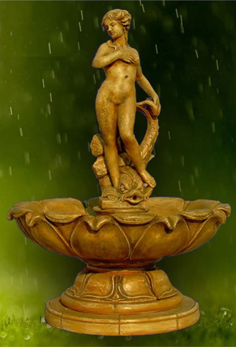 Casa Padrino Jugendstil Springbrunnen Antik Beige Ø 145 x H. 210 cm - Prunkvoller Gartenbrunnen - Gartendeko Brunnen - Barock & Jugendstil Garten Deko Accessoires