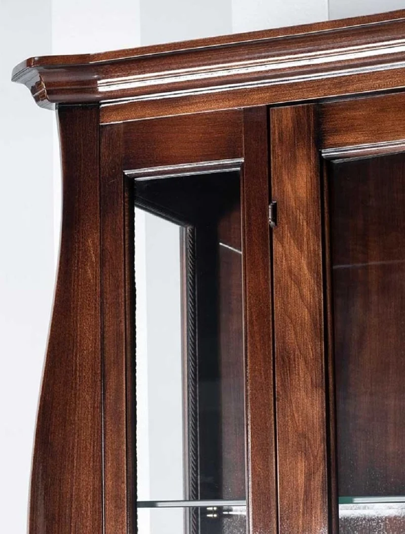 Casa Padrino Luxus Art Deco Vitrine Braun 170 x 50 x H. 215 cm - Massivholz Vitrinenschrank mit 2 Glastüren - Luxus Art Deco Wohnzimmer Möbel