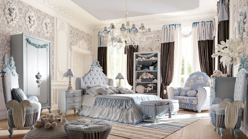 Casa Padrino Luxus Barock Kindersessel Grau / Mehrfarbig / Hellblau - Prunkvoller Kinderzimmer Sessel im Barockstil - Barock Kinderzimmer Möbel - Erstklassische Qualität - Made in Italy