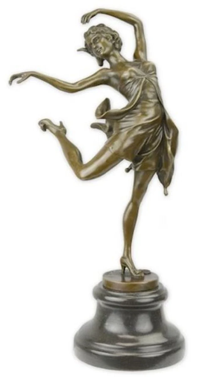 Casa Padrino Luxus Jugendstil Bronze Skulptur Tänzerin mit Marmorsockel Bronzefarben / Schwarz 20 x 15,1 x H. 38,2 cm - Bronzefigur - Dekofigur - Deko Accessoires