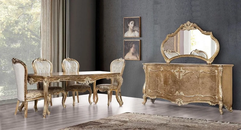 Casa Padrino Luxus Barock Möbel Set Antik Gold - 1 Barock Sideboard mit 4 Türen & 1 Barock Wandspiegel - Barock Möbel - Edel & Prunkvoll