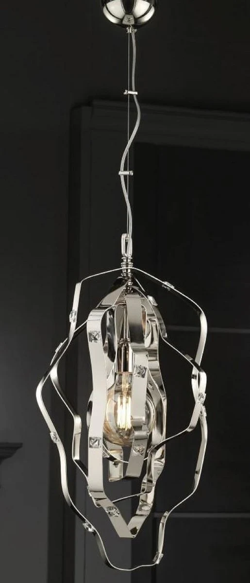 Casa Padrino Luxus Hängeleuchte Silber 34 x 34 x H. 68 cm - Höhenverstellbare Messing Hängelampe - Luxus Leuchten - Luxus Qualität