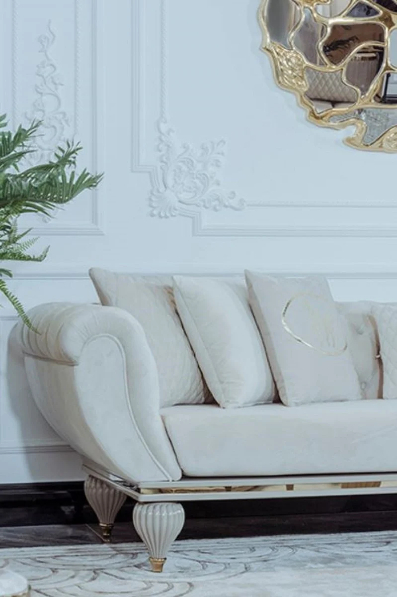 Casa Padrino Luxus Art Deco Wohnzimmer Sofa Cremefarben / Grau / Gold - Art Deco Wohnzimmer Möbel - Luxus Kollektion