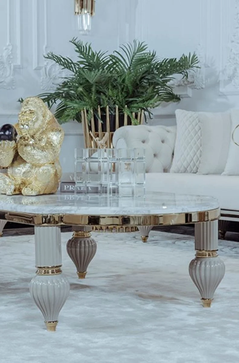 Casa Padrino Luxus Art Deco Wohnzimmer Sofa Cremefarben / Grau / Gold - Art Deco Wohnzimmer Möbel - Luxus Kollektion