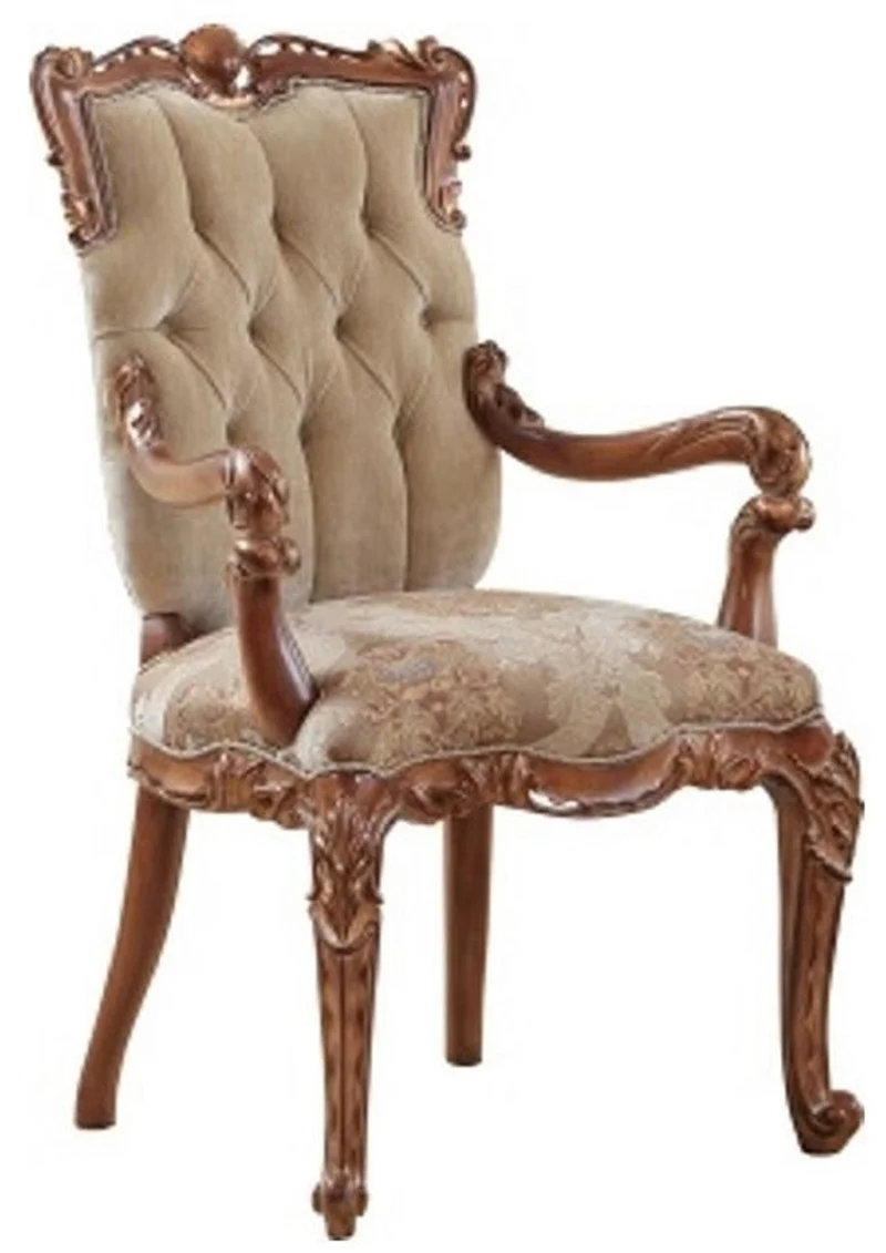 Casa Padrino Luxus Barock Esszimmerstuhl 6er Set mit Armlehnen Beige / Braun - Barock Esszimmer & Restaurant Möbel - Edel & Prunkvoll
