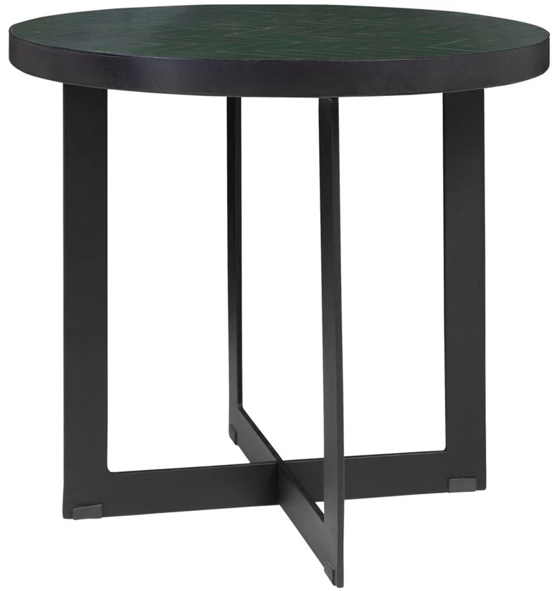 Casa Padrino Luxus Couchtisch Grün / Schwarz Ø 50 x H. 45 cm - Runder Wohnzimmertisch mit Keramik Fliesen