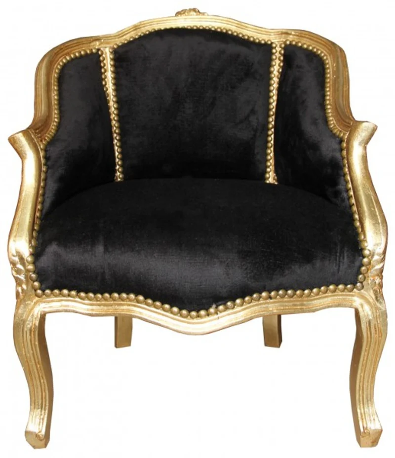 Casa Padrino Barock Damen Salon Sessel Schwarz / Gold 63 x 53 x H. 80 cm - Barock Wohnzimmermöbel