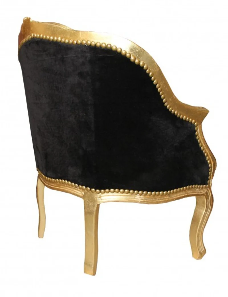 Casa Padrino Barock Damen Salon Sessel Schwarz / Gold 63 x 53 x H. 80 cm - Barock Wohnzimmermöbel