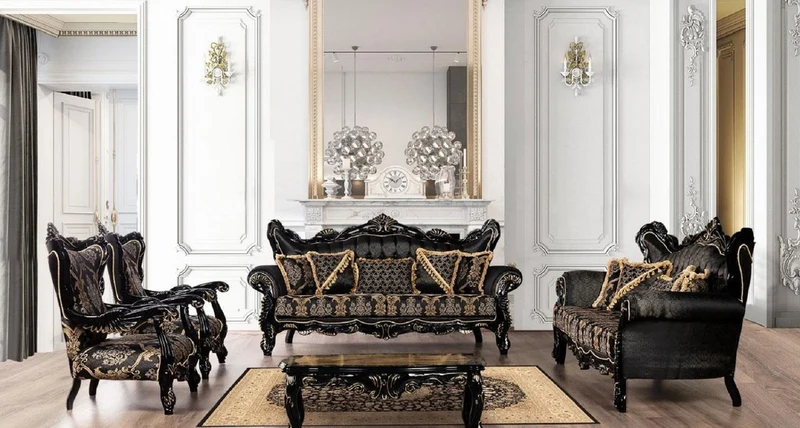 Casa Padrino Luxus Barock Wohnzimmer Sessel Schwarz / Gold - Prunkvoller Sessel mit elegantem Muster - Handgefertigte Barock Wohnzimmer Möbel