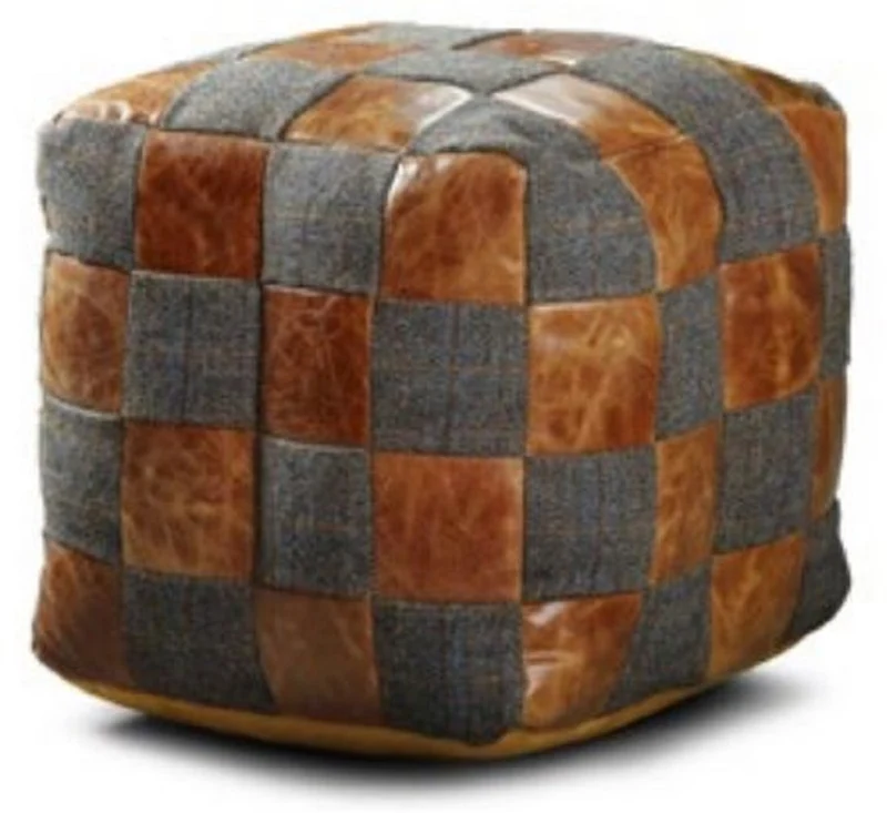 Casa Padrino Luxus Hocker Grau / Braun 45 x 45 x H. 45 cm - Sitzhocker in Würfelform mit Echtleder - Fußhocker - Wohnzimmer Möbel