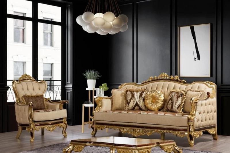 Casa Padrino Luxus Barock Couchtisch Gold / Braun - Massivholz Wohnzimmertisch im Barockstil - Barock Wohnzimmer Möbel - Edel & Prunkvoll