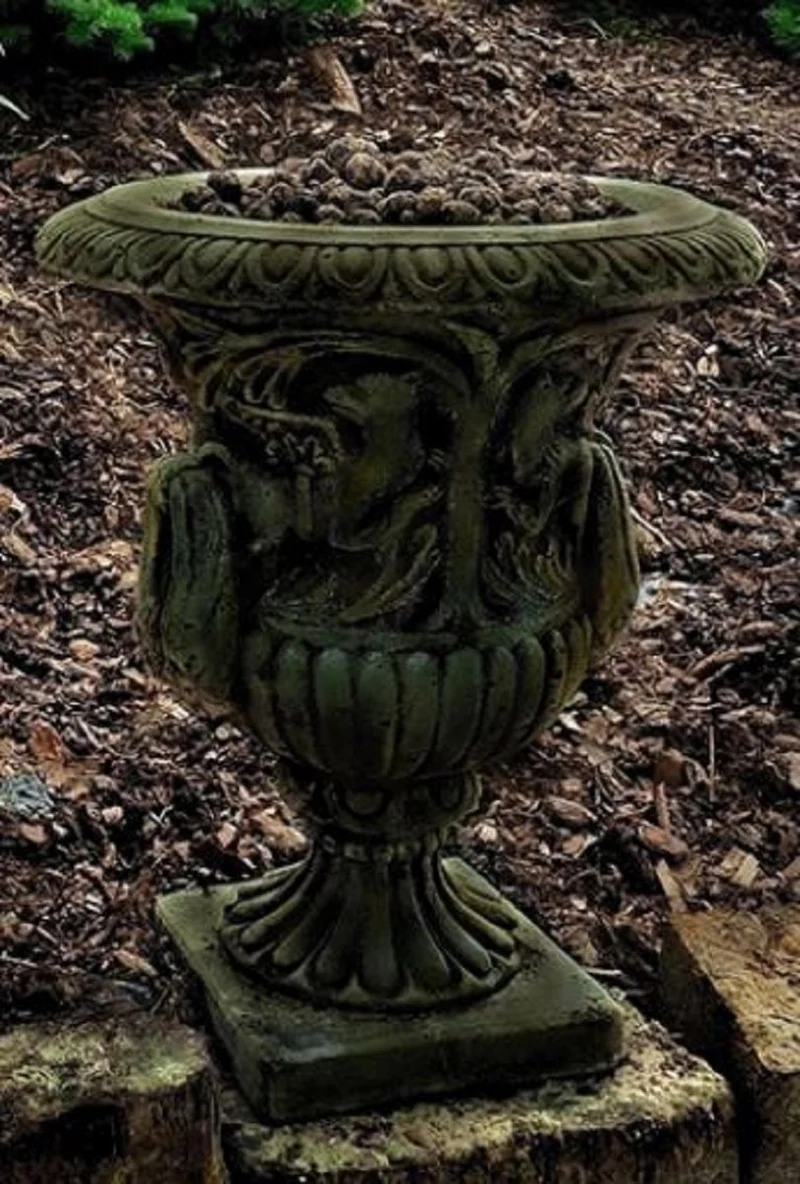 Casa Padrino Barock Gartendeko Blumentopf Antik Grün Ø 40 x H. 58 cm - Prunkvoller Pflanzentopf im Barockstil - Barock Garten Deko Accessoires