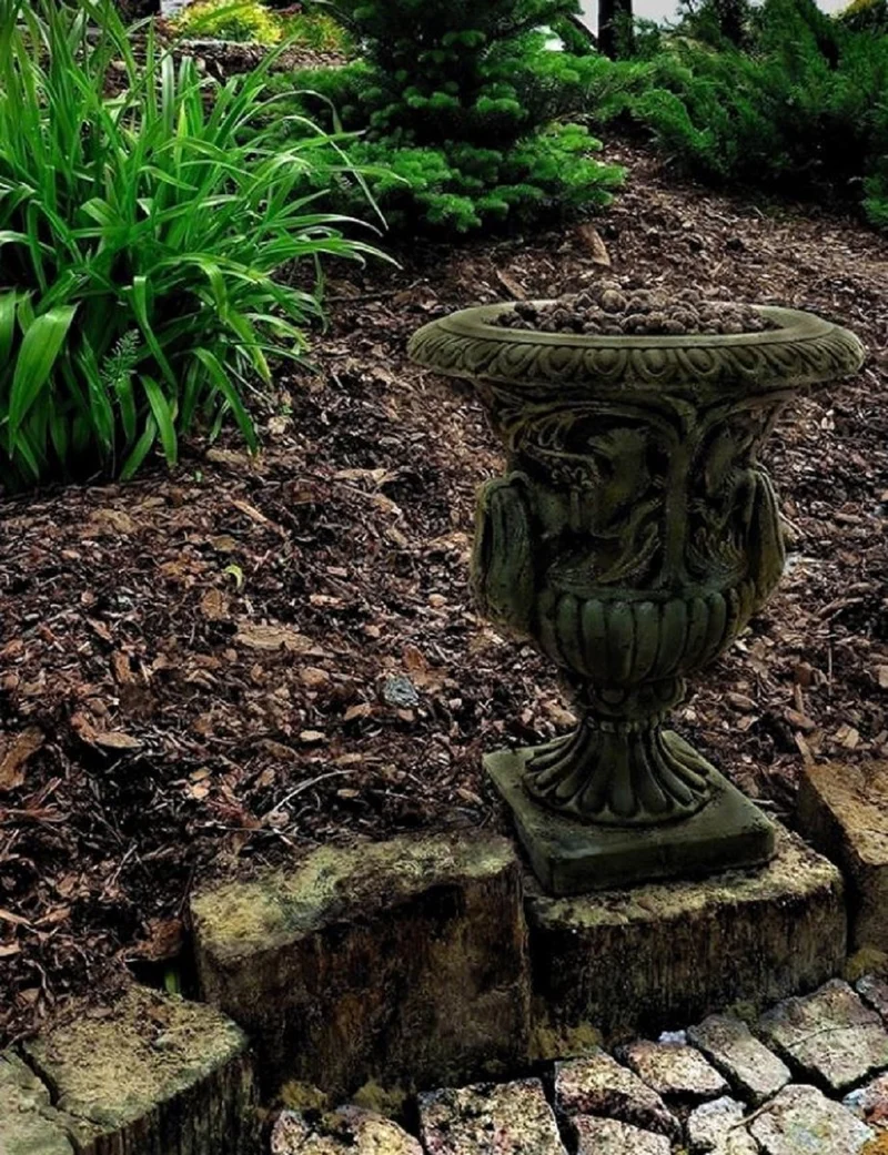 Casa Padrino Barock Gartendeko Blumentopf Antik Grün Ø 40 x H. 58 cm - Prunkvoller Pflanzentopf im Barockstil - Barock Garten Deko Accessoires