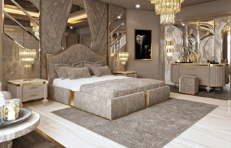 Casa Padrino Luxus Art Deco Nachtkommode Grau / Weiß / Gold 64 x 51 x H. 59 cm - Prunkvoller Massivholz Nachttisch mit 2 Schubladen - Art Deco Schlafzimmer & Hotel Möbel - Luxus Kollektion
