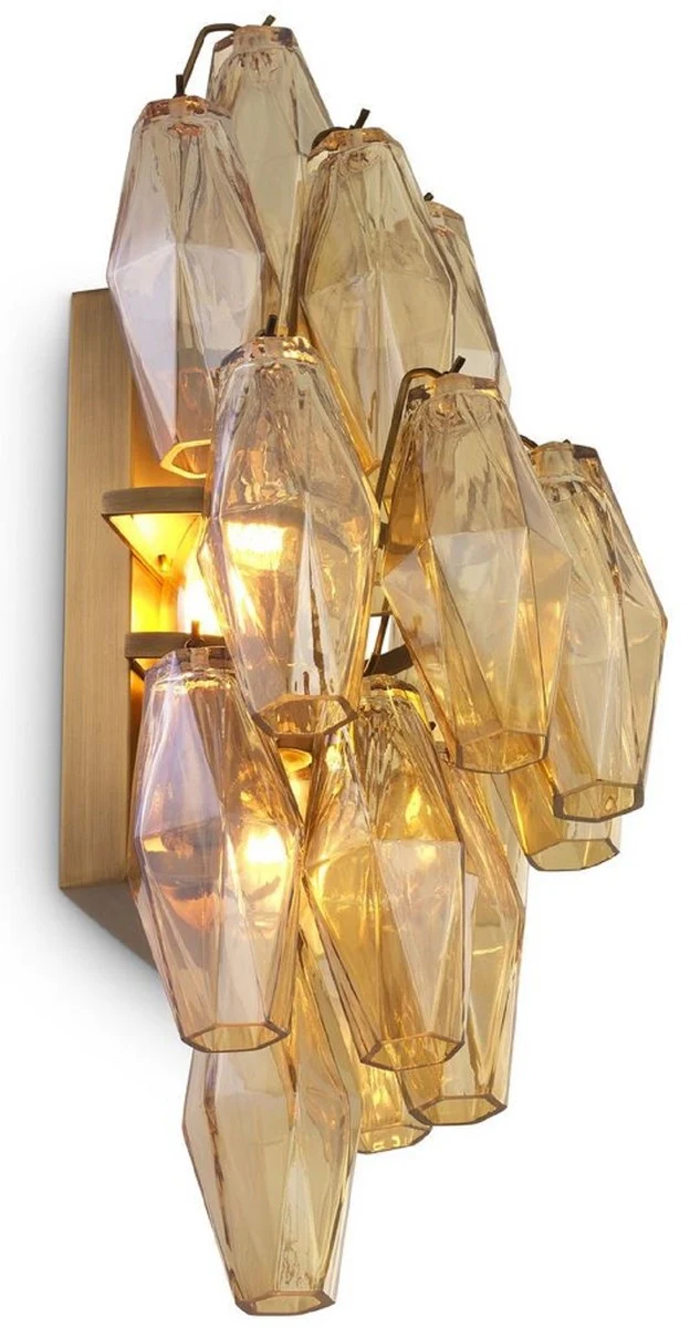 Casa Padrino Luxus Wandleuchte Bernstein / Antik Messing 31 x 19 x H. 50 cm - Elegante Hotel & Restaurant Wandlampe - Luxus Kollektion