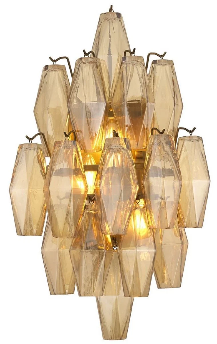 Casa Padrino Luxus Wandleuchte Bernstein / Antik Messing 31 x 19 x H. 50 cm - Elegante Hotel & Restaurant Wandlampe - Luxus Kollektion
