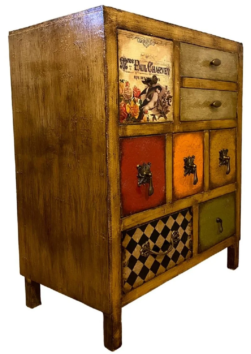 Casa Padrino Luxus Landhausstil Kommode Braun / Mehrfarbig - Handgefertigter Massivholz Schrank mit 8 Schubladen - Landhausstil Möbel