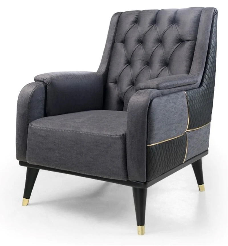 Casa Padrino Luxus Sessel Grau / Schwarz / Gold 82 x 89 x H. 91 cm - Moderner Wohnzimmer Sessel - Wohnzimmer Möbel