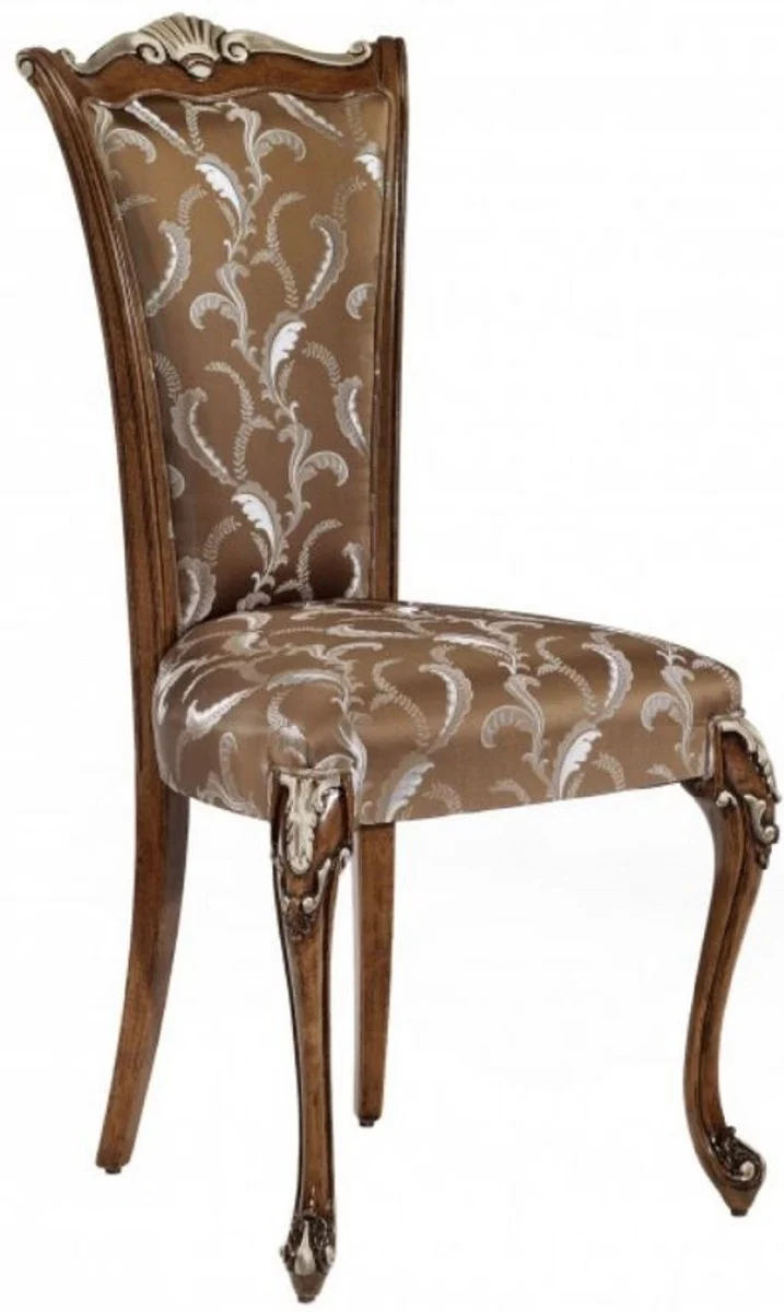 Casa Padrino Luxus Barock Esszimmerstuhl Set Braun / Weiß / Silber - Handgefertigtes Küchen Stühle 6er Set - Barock Esszimmer Möbel - Luxus Qualität - Made in Italy