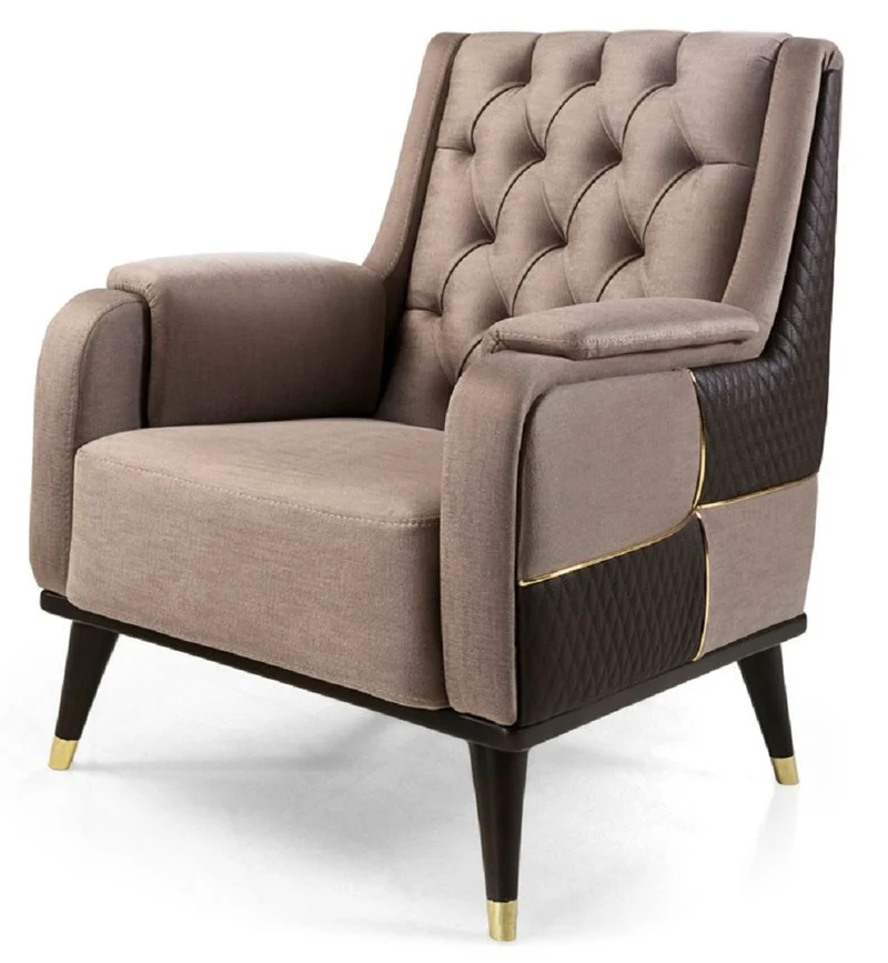 Casa Padrino Luxus Sessel Braun / Dunkelbraun / Gold 82 x 89 x H. 91 cm - Moderner Wohnzimmer Sessel - Wohnzimmer Möbel