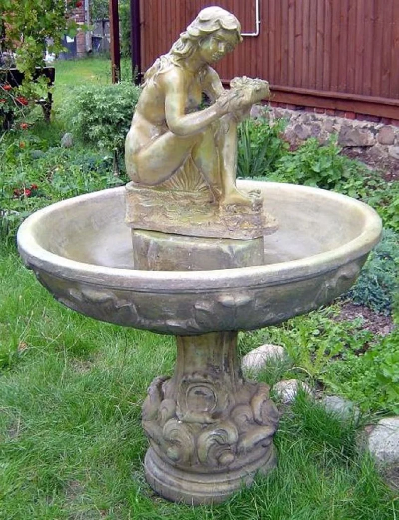 Casa Padrino Jugendstil Springbrunnen Dame Grau Ø 108 x H. 160 cm - Prunkvoller Gartenbrunnen - Gartendeko Brunnen - Barock & Jugendstil Garten Deko Accessoires