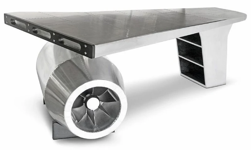 Casa Padrino Vintage Flieger Schreibtisch Silber 230 x 120 x H. 80 cm - Aluminium Flugzeug Design Bürotisch - Aluminium Flugzeug Büro Möbel