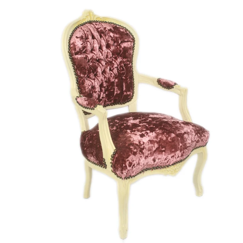 Casa Padrino Barock Salon Stuhl Bordeaux Velour Stoff / Creme - Antik Design Möbel