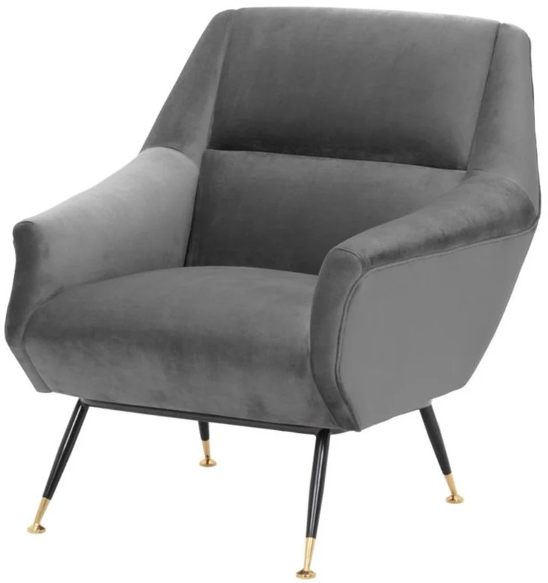 Casa Padrino Luxus Salon Sessel Grau / Schwarz / Messing 75 x 75 x H. 78 cm - Hotel Möbel